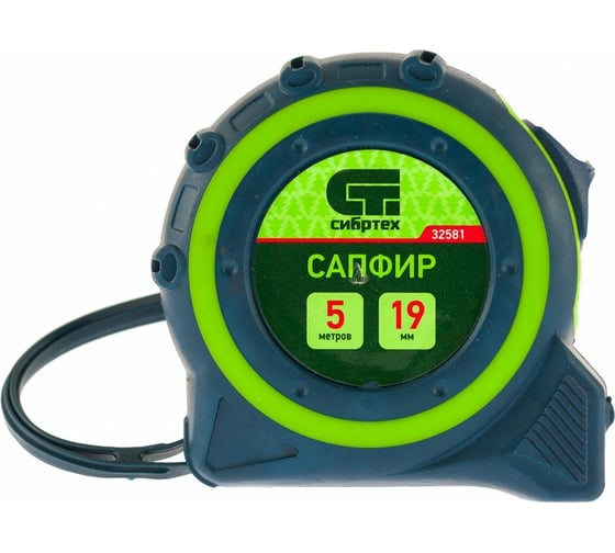 Изображение товара Рулетка, двухкомпонентный корпус, 5 м х 19 мм СИБРТЕХ Сапфир 32581