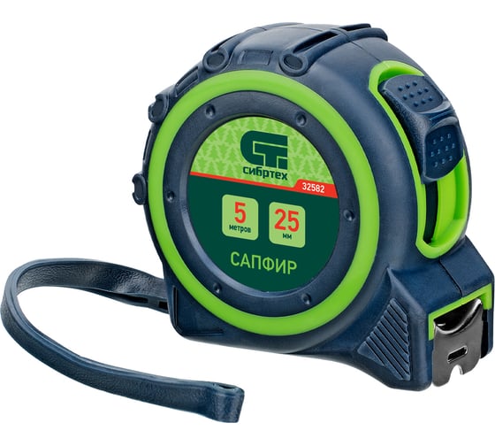 Изображение товара Рулетка, двухкомпонентный корпус, 5 м х 25 мм СИБРТЕХ Сапфир 32582