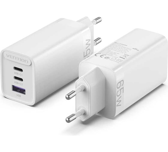 Изображение товара Сетевое зарядное устройство VENTION на 3 порта 65W USB (C+C+A) 2.4A Белый, шт. FEDW0-EU