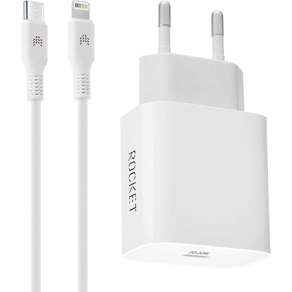 Изображение товара Зарядное устройство ROCKET 20W с кабелем USB-C Lightning белое