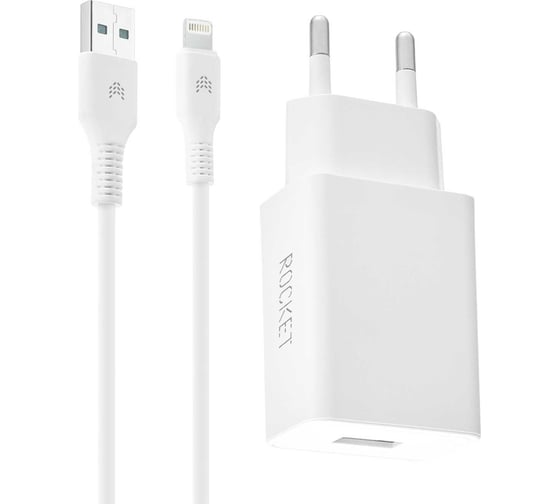 Изображение товара Сетевое зарядное устройство ROCKET Base 10,5W, USB-A и кабель USB-A,Lightning RWCC502WH10AL-A
