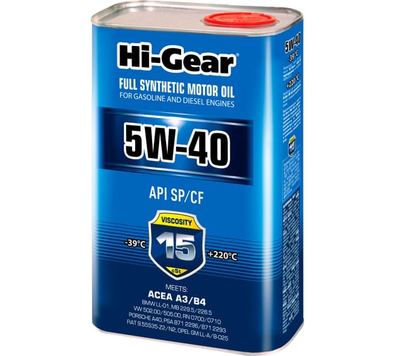 Изображение товара Масло моторное синтетическое 1л 5W-40 SP/CF A3/B4 Hi-Gear HG0540