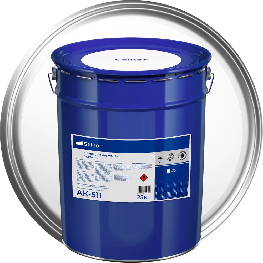 Изображение товара Эмаль Selkor АК 511 белая 25 кг - влагостойкая, быстросохнущая для наружных и внутренних работ