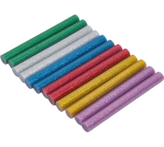 Изображение товара Клеевые стержни d=11,3 мм, L=100 мм, цветные с блестками, 12 шт. блистер Rexant 09-1235