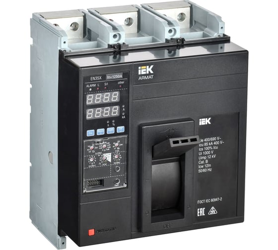 Изображение товара Автоматический выключатель IEK Armat литой корпус 3p n 85ка 1250а эл. станд. AR-MCCB-3N-085-1250A-ELSC