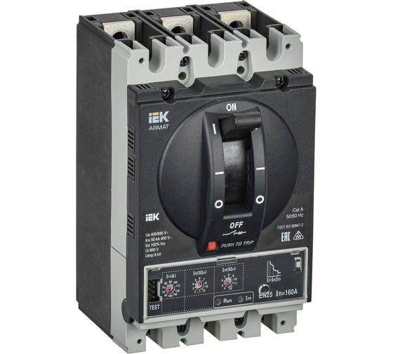 Изображение товара Автоматический выключатель IEK Armat литой корпус 3p d 50ка 160а эл. станд. AR-MCCB-3D-050-0160A-ELSC