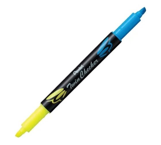 Изображение товара Двухцветные текстовыделители Pentel Twin Checker SLW8-GS 3.5 мм, перо скошенное, 12 шт, желтый-голубой 597299