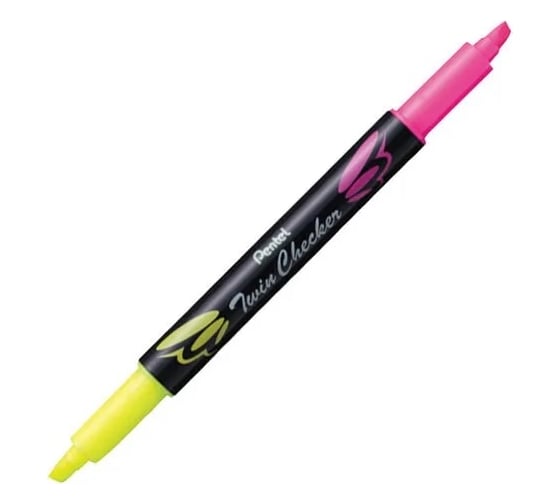 Изображение товара Двухцветные текстовыделители Pentel Twin Checker SLW8-GP 3.5 мм, перо скошенное, 12 шт, желтый-розовый 597298