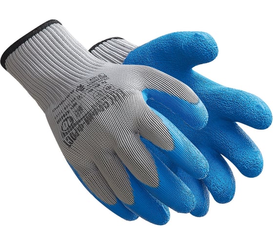 Изображение товара Зимние трикотажные двойные перчатки Ампаро София Фрост с латексным покрытием, серо-синие, р.8 428480-8