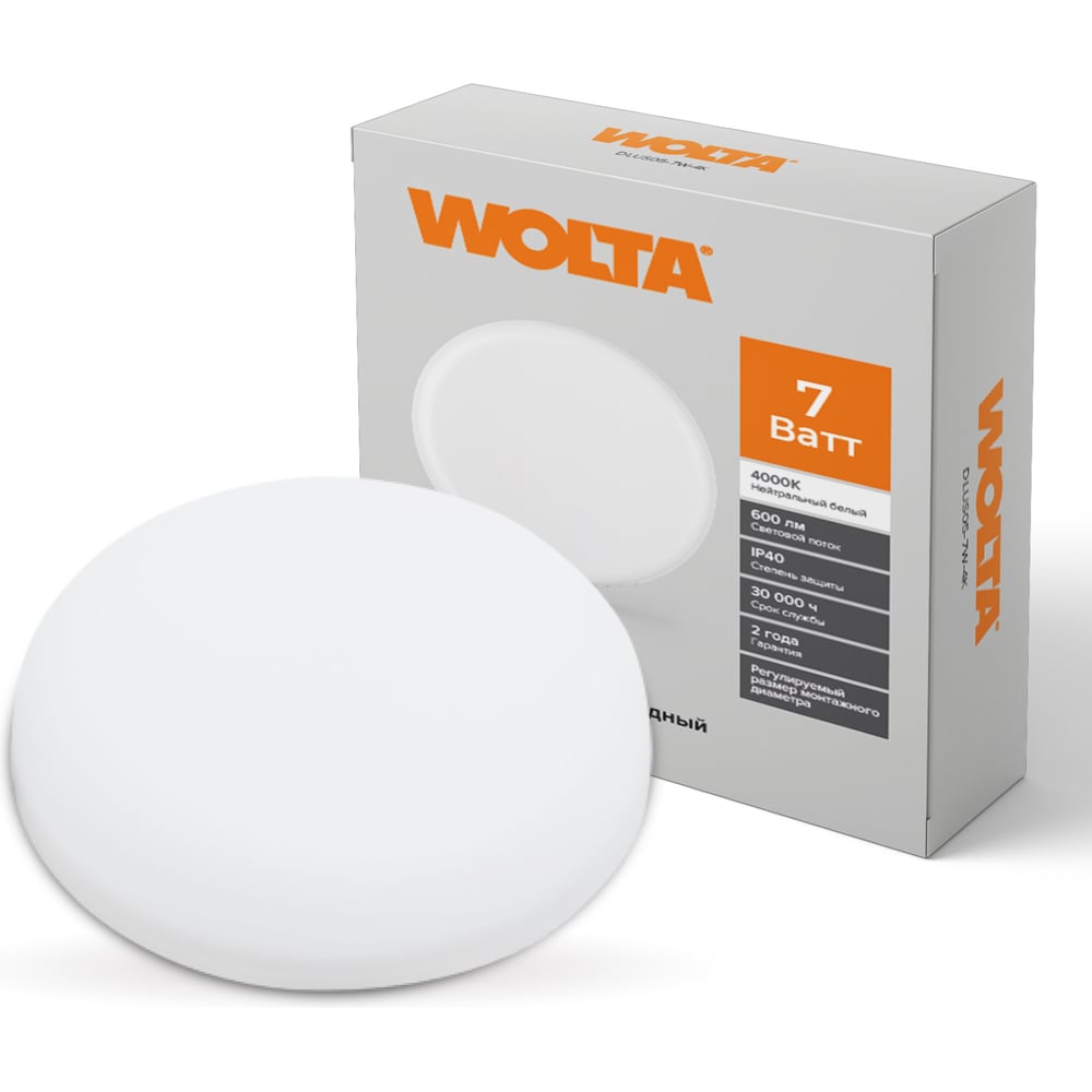 Изображение товара Светодиодная встраиваемая круглая панель Wolta 7Вт, 4000К Дневной белый свет, IP40, 600лм, светильник регулируемый (70-80 мм) DLUS05-7W-4K