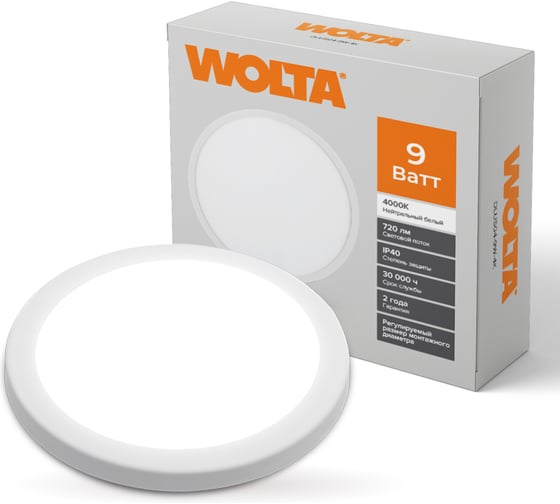 Изображение товара Светодиодная встраиваемая круглая панель Wolta 9Вт, 4000К Дневной белый свет, IP40, 720лм, с регулировкой под отверстие от 50 до 100 мм DLUS04-9W-4K
