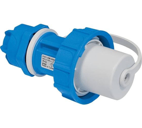 Изображение товара Кабельная переносная вилка TP Electric синий 16a/240в/2p+e/ip68 3101-365-0900