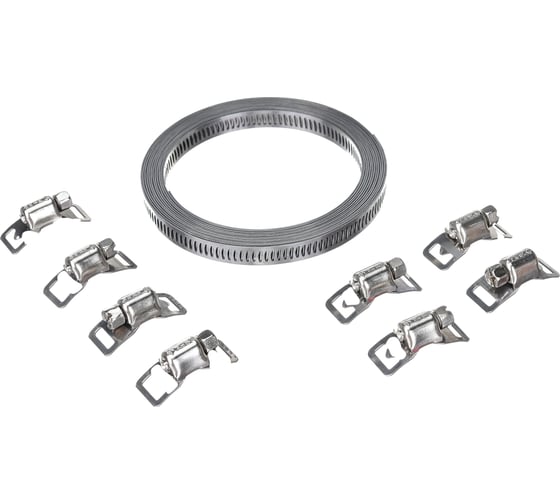 Изображение товара Набор Зубр ЭКСПЕРТ хомут универсальный, нержавеющий, 3мх8мм, 8 замков 37811-H8