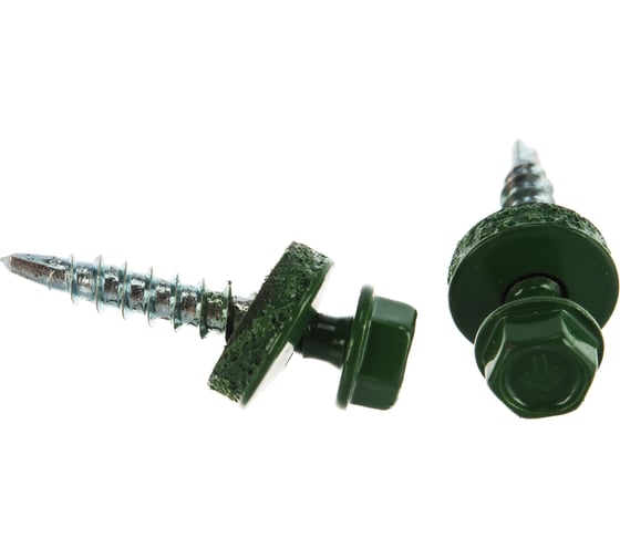 Изображение товара Саморезы для крепления кровельных материалов к деревянной обрешетке Зубр цвет RAL 6002 зеленый лист, оцинкованный, 4,8x29мм, 2500шт 4-300310-48-029-6002
