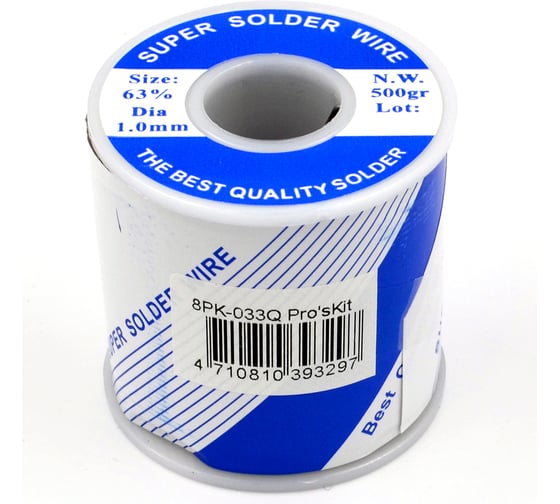 Изображение товара Припой Sn63/Pb37 (флюс RA) 1,0mm 0,5кг Pro'sKit 8PK-033Q С00040371