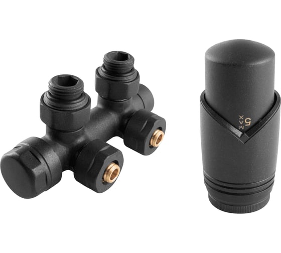 Изображение товара Термостатический интегрированный угловой комплект VIVALDO 1/2" чёрный(антрацит) в блистере ITRV-AT