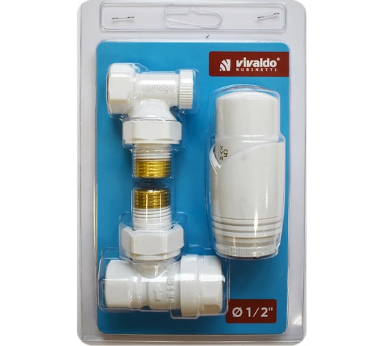 Изображение товара Комплект подключения радиатора VIVALDO термостатический угловой 1/2" белый в блистере ATRV-WH