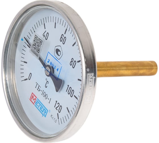 Изображение товара Термометр МЕТЕР ТБ-100-1 T= 0..120 С, L=80мм кл.1,5 (с латун.гильзой G1/2) 2542
