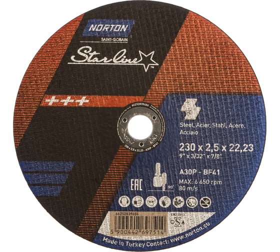 Изображение товара Круг отрезной по металлу NLS 41 (230x2.5x22.23 мм; 80 м/сек) Norton 66252839606