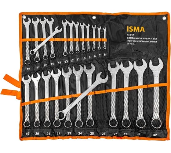 Изображение товара Комбинированные ключи набор ISMA 25пр. ( 6-28,30,32мм) ISMA-5261P(54760)