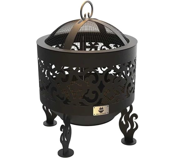 Изображение товара Комплект: костровая чаша ажурная диаметр 50 см коническое дно с крышкой искрогасителем FIRE-HOUSE Ch7-500ажурная