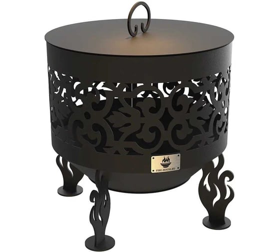 Изображение товара Комплект: костровая чаша ажурная диаметр 80 см коническое дно с крышкой пламегасителем FIRE-HOUSE Ch3-800ажурная
