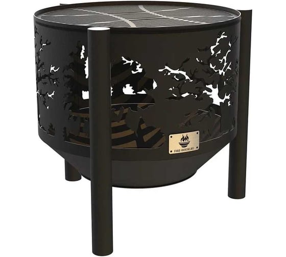 Изображение товара Комплект: костровая чаша деревья диаметр 50 см на трубчатых ножках с решеткой гриль FIRE-HOUSE Ch13-500деревья