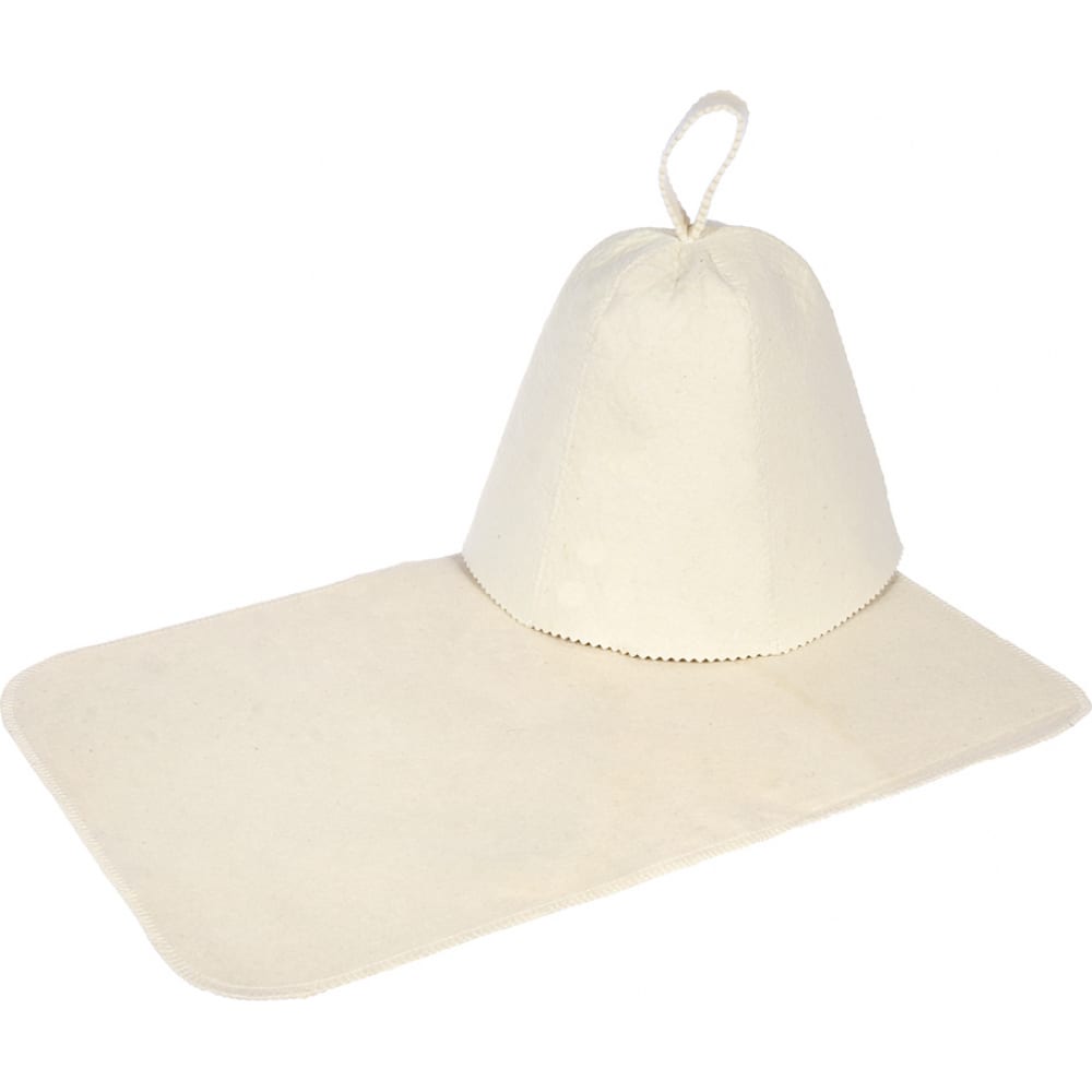 фото Набор из 2-х предметов банные штучки: шапка классик и коврик белый, войлок 100% 41103