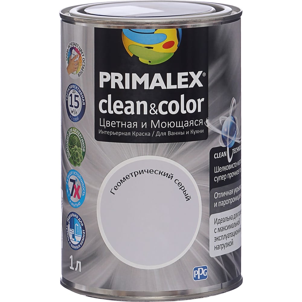 фото Краска primalex clean&color геометрический серый 420204