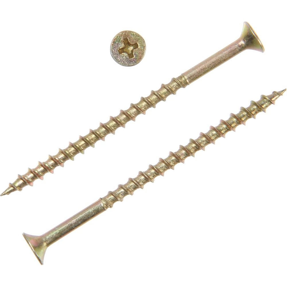 Изображение товара Саморез ТУНДРА 4.2x70 мм PREMIUM, потай, крупная резьба, шлиц PH, желтый цинк, 1 кг