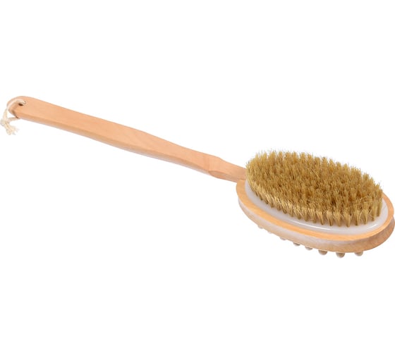 Изображение товара Деревянная щетка Банные штучки, двусторонняя с импульсным массажером, 42 см 40049