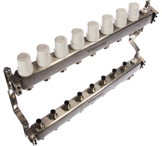 Изображение товара Коллекторный блок с регулировочными клапанами PRO AQUA 8 выходов, 480 мм, 1x3/4 R510MB.08