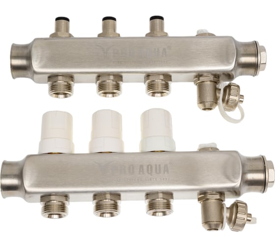 Изображение товара Коллекторный блок с регулировочными клапанами PRO AQUA 3 выхода, 230 мм, 1x3/4 R510MB.03