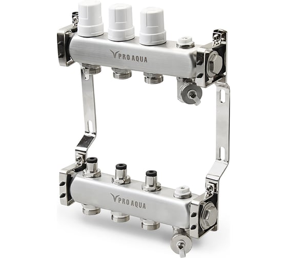 Изображение товара Коллекторный блок с регулировочными клапанами PRO AQUA 4 выхода, 280 мм, 1 x 3/4 R510MB.04