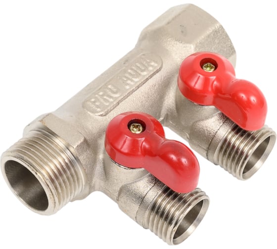Изображение товара Коллектор с отсекающими кранами (плоскость) PRO AQUA 3/4, 2 х 1/2 V100.02-m20-f20