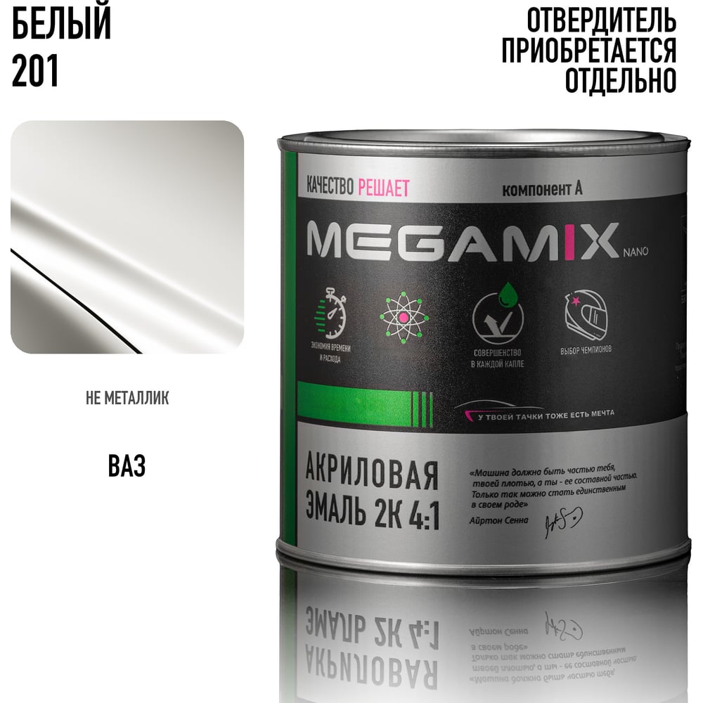 Изображение товара Автомобильная акриловая краска 2К 4:1 Megamix Белая 201 920мл