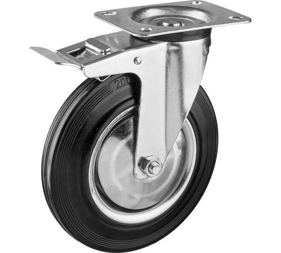 Изображение товара Колесо поворотное c тормозом (200 мм, г/п 185 кг; игольчатый подшипник) ЗУБР 30936-200-B