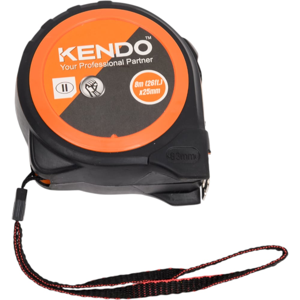 Изображение товара Ударостойкая рулетка KENDO 8м х 25мм с клипсой и стальной лентой