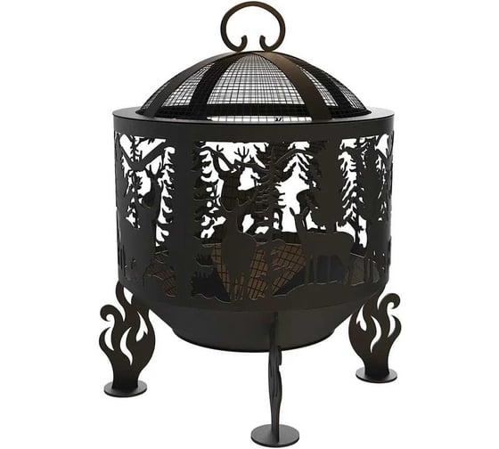 Изображение товара Комплект: костровая чаша с крышкой искрогасителем FIRE-HOUSE олени диаметр 50 см Ch11-500олени