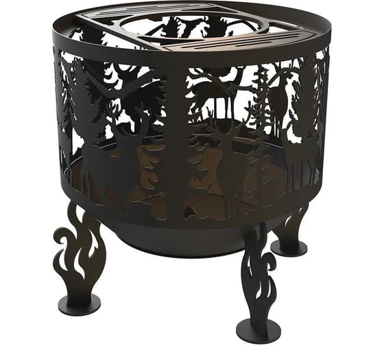 Изображение товара Комплект: костровая чаша с подставкой под казан FIRE-HOUSE олени диаметр 50 см Ch12-500олени