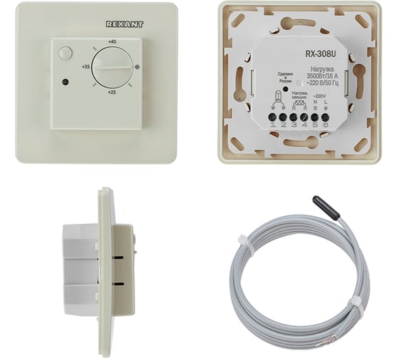 Изображение товара Терморегулятор механический REXANT rx-308u бежевый (совместим с schneider серии unica) 51-0824