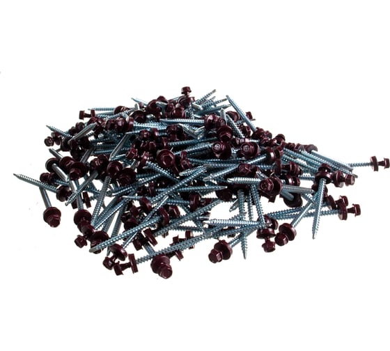 Изображение товара Саморезы Зубр для крепления кровельных материалов к деревянной обрешетке, цвет RAL 3005 темно-красный, оцинкованный, 4,8x65мм, 180шт 4-300315-48-065-3005