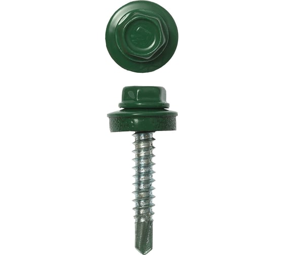 Изображение товара Саморезы Зубр для крепления кровельных материалов к деревянной обрешетке, цвет RAL 6002 зеленый лист, оцинкованный, 4,8x50мм, 250шт 4-300315-48-050-6002