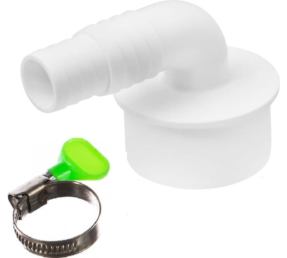 Изображение товара Переходник угловой для подключения сливного шланга в комплекте с хомутом d50 FT Group 773449