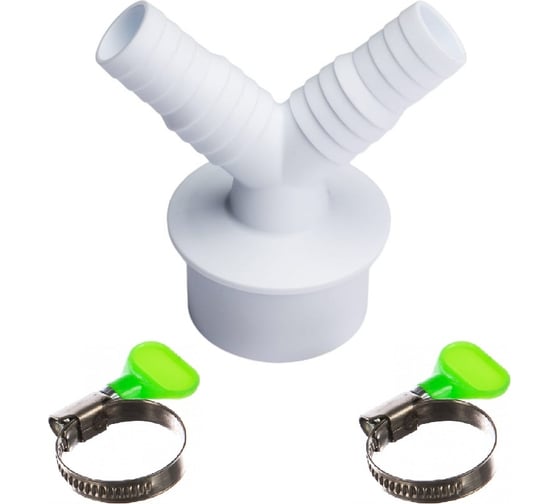 Изображение товара Переходник двойной для подключения сливного шланга в комплекте с хомутами d50мм FT Group 773450