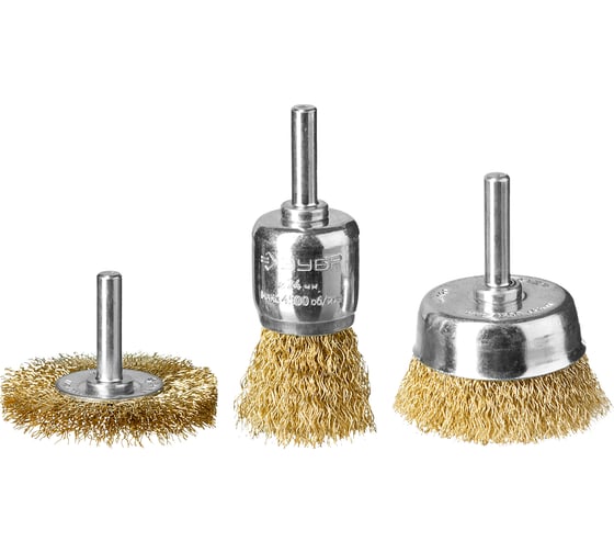 Изображение товара Набор щеток (3 шт; 0.3 мм витая стальная латунированная; 24/50/50мм) для дрели ЗУБР 3530-H3_z02