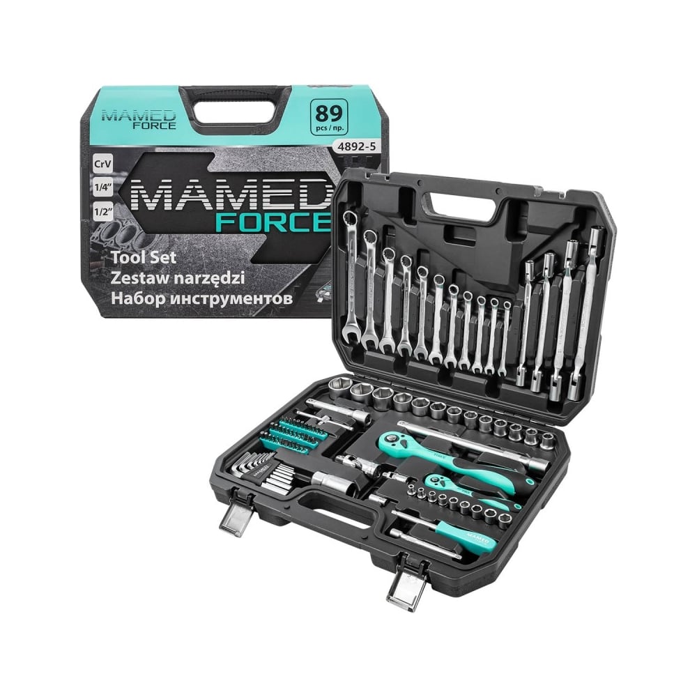 Изображение товара Набор инструментов profi 89пр. 1/4",1/2"(6гр)(4-32мм) MAMEDFORCE MF-4892-5(54638)