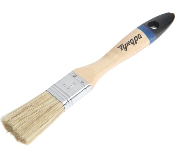 Изображение товара Кисть ТУНДРА плоская, натуральная щетина, деревянная рукоятка, 1, 25 мм 881527