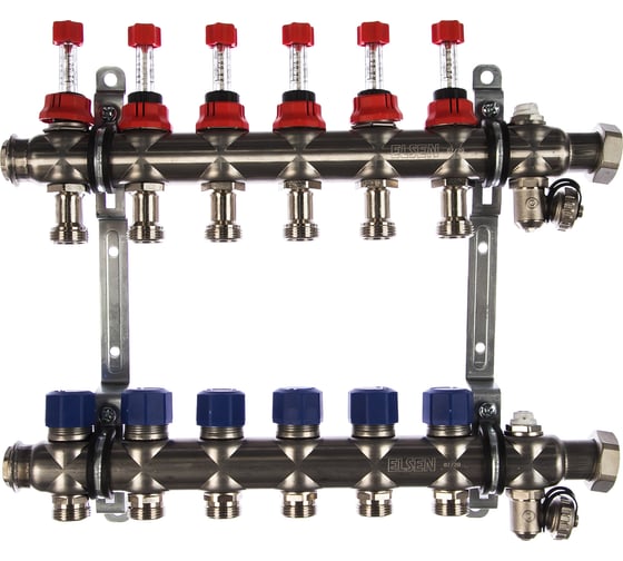 Изображение товара Коллекторная группа ELSEN 1", 6 контуров, размер отвода-3/4", нержавеющая сталь EMi03.06
