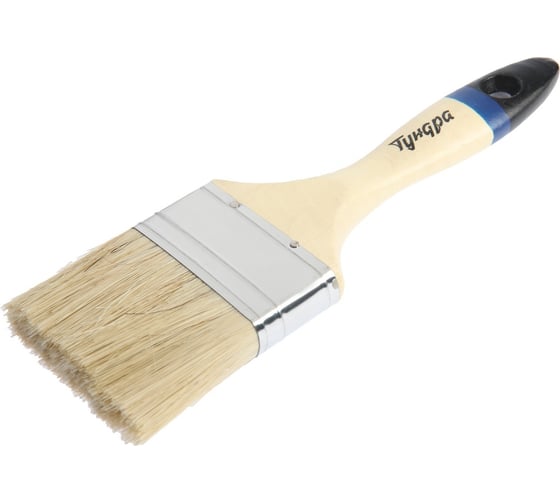 Изображение товара Кисть ТУНДРА плоская, натуральная щетина, деревянная рукоятка, 2.5, 63 мм 881530